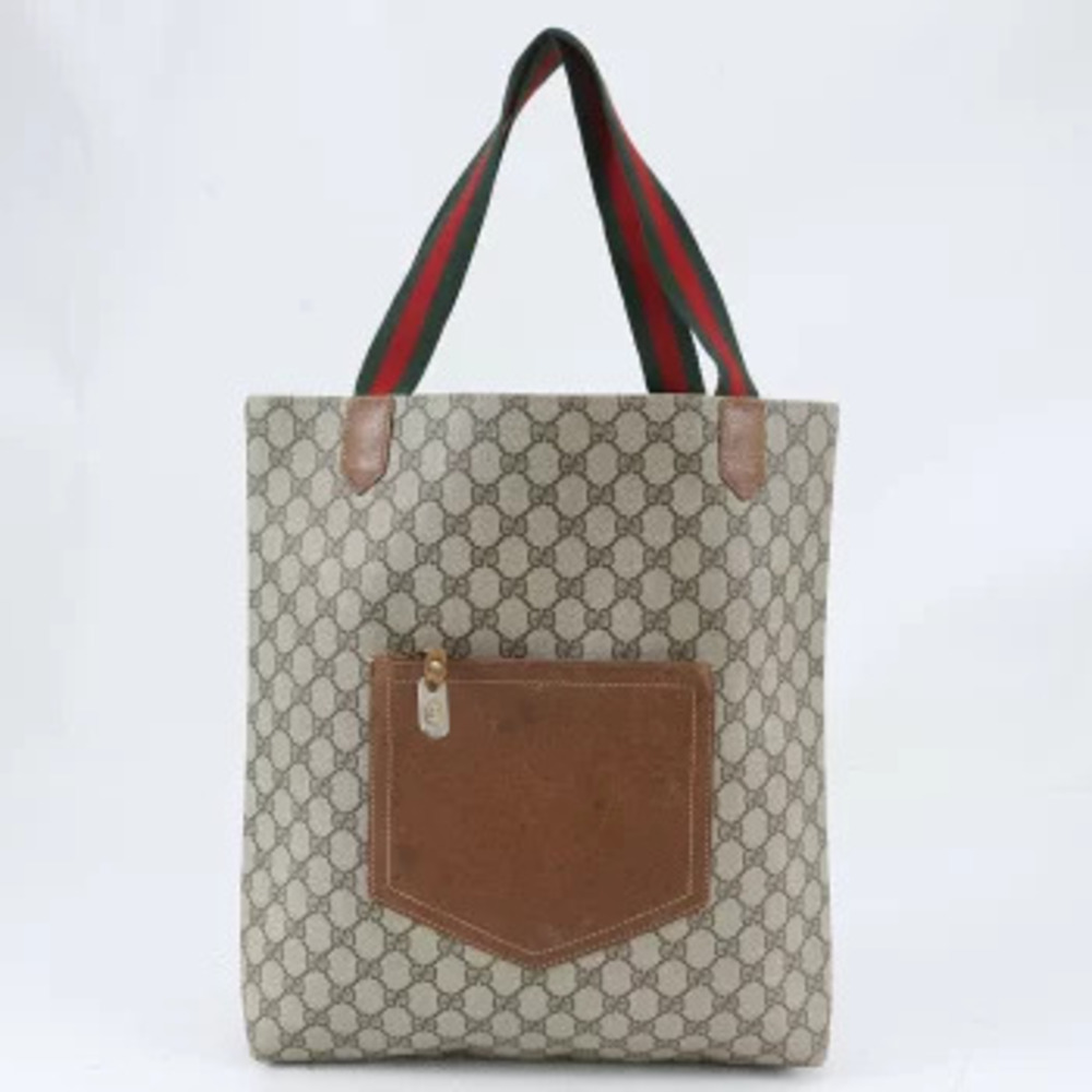 Gucci GG Supreme Sherry Leather Tote Shoulder Bag Brown